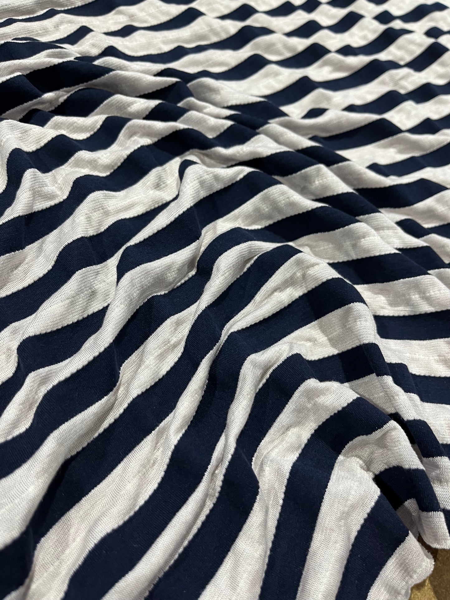 Smocked stripe jersey navy