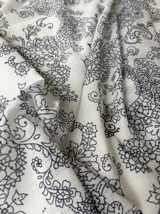 PAZZO 014 cotton voile white/navy print