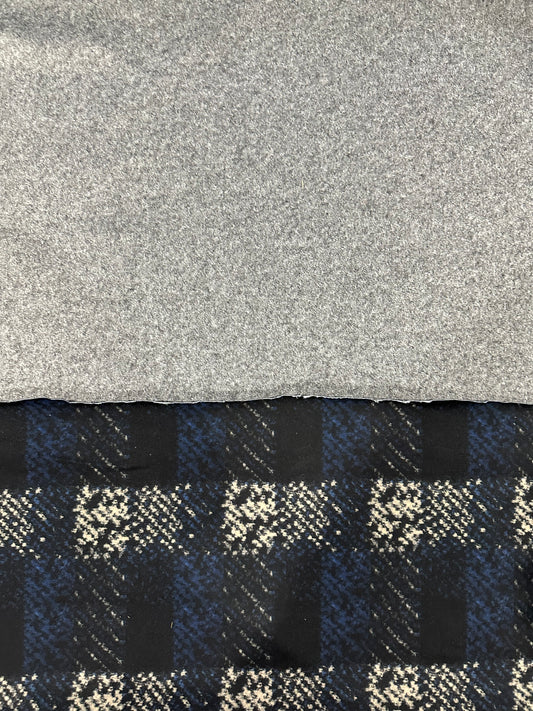 Flip side 505 wool jersey blue white design double face grey