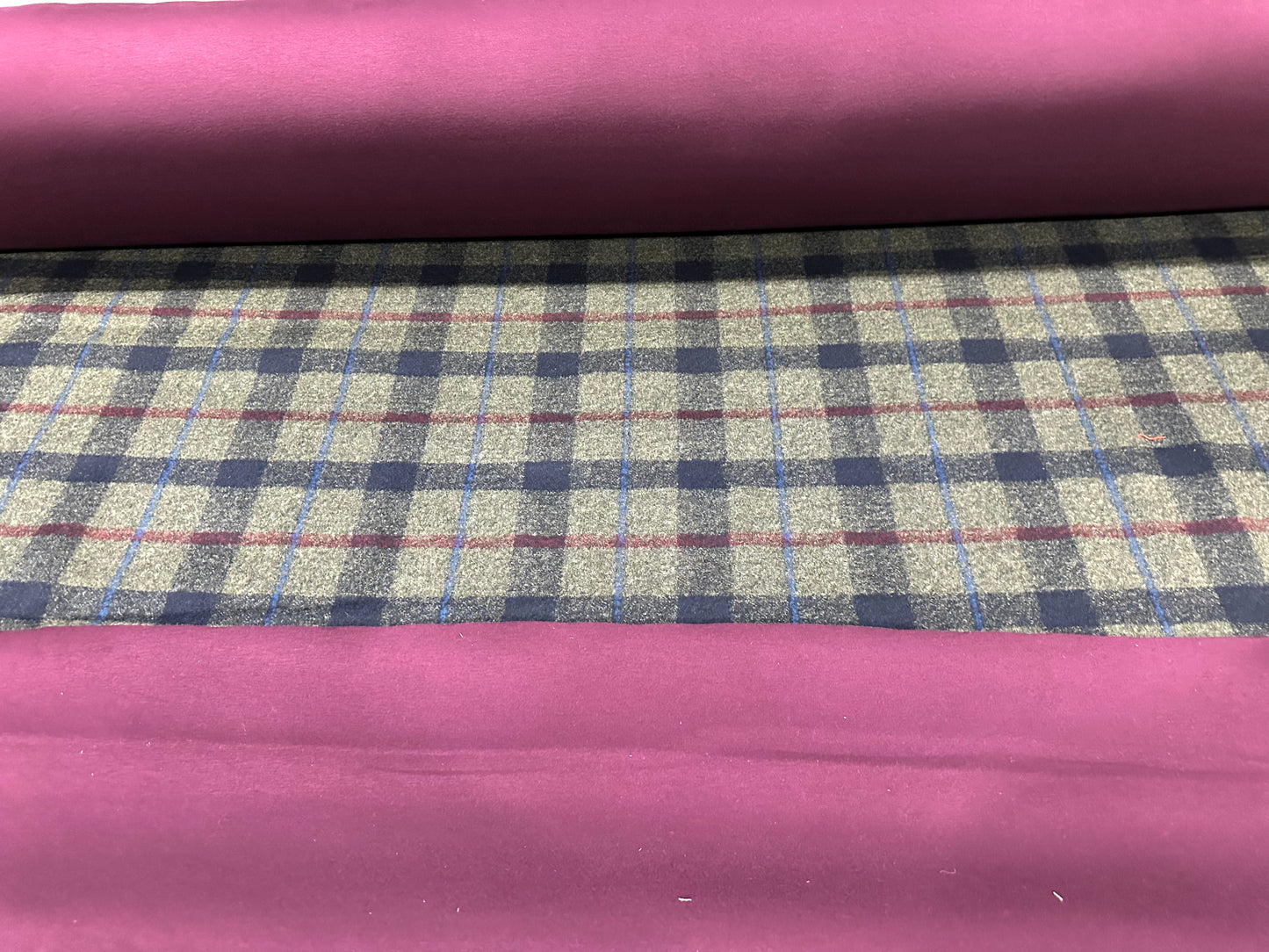 Flip side 515 tartan navy, Bordeaux double face aubergine