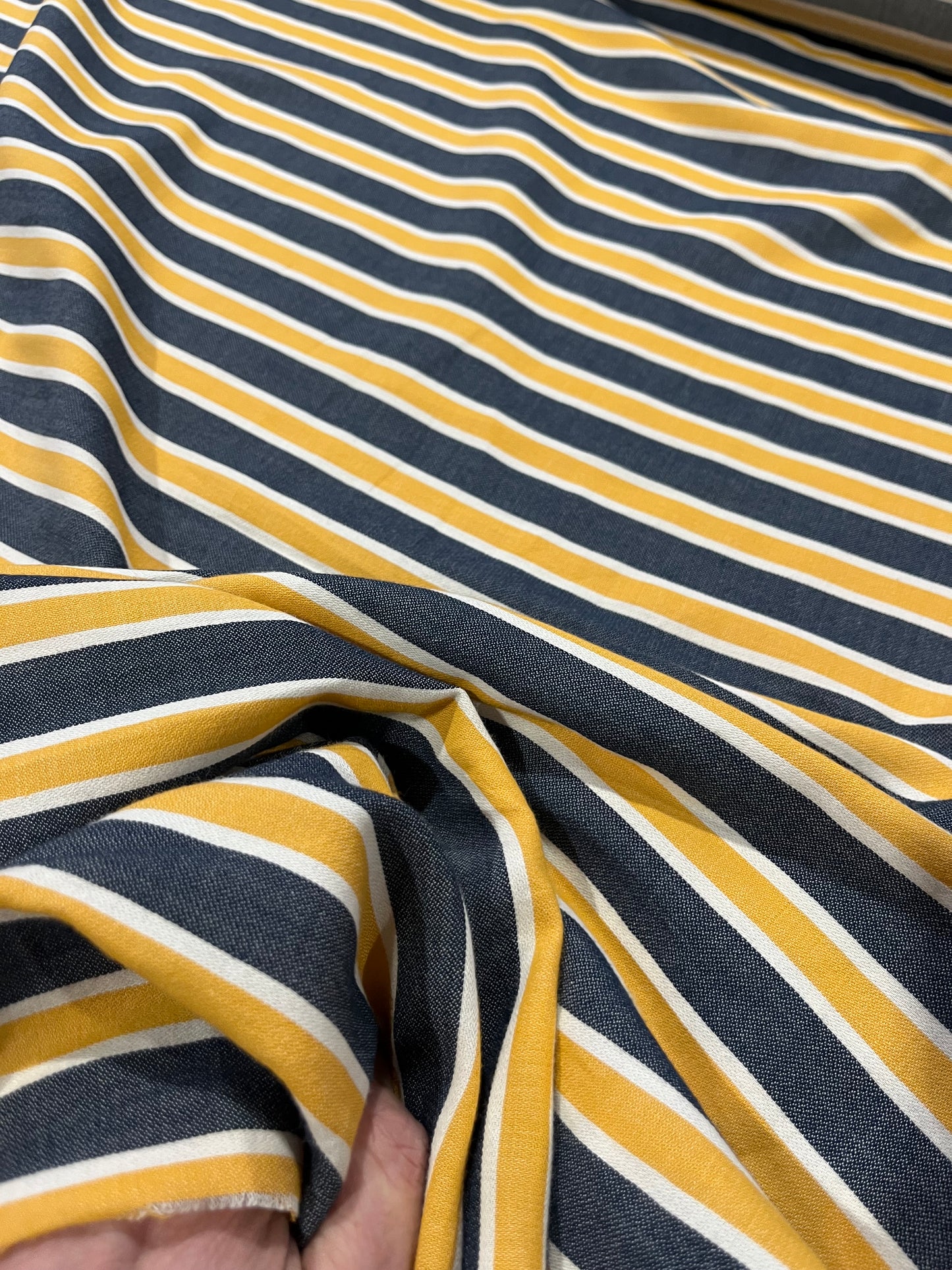 HELENA 005 woven cotton stripe blue/yellow/ecru