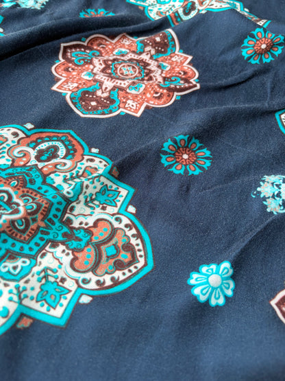 FELICE 013 viscose navy/turquoise/brown medaillion print