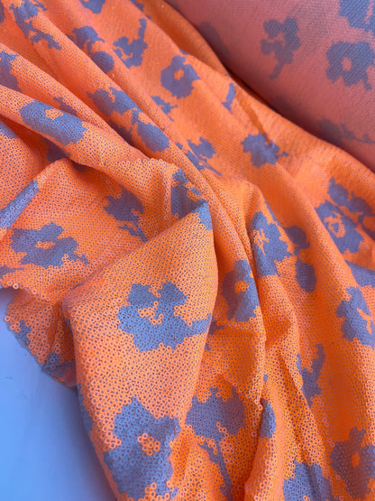 NENA 018 mesh sequins fluo orange flowers