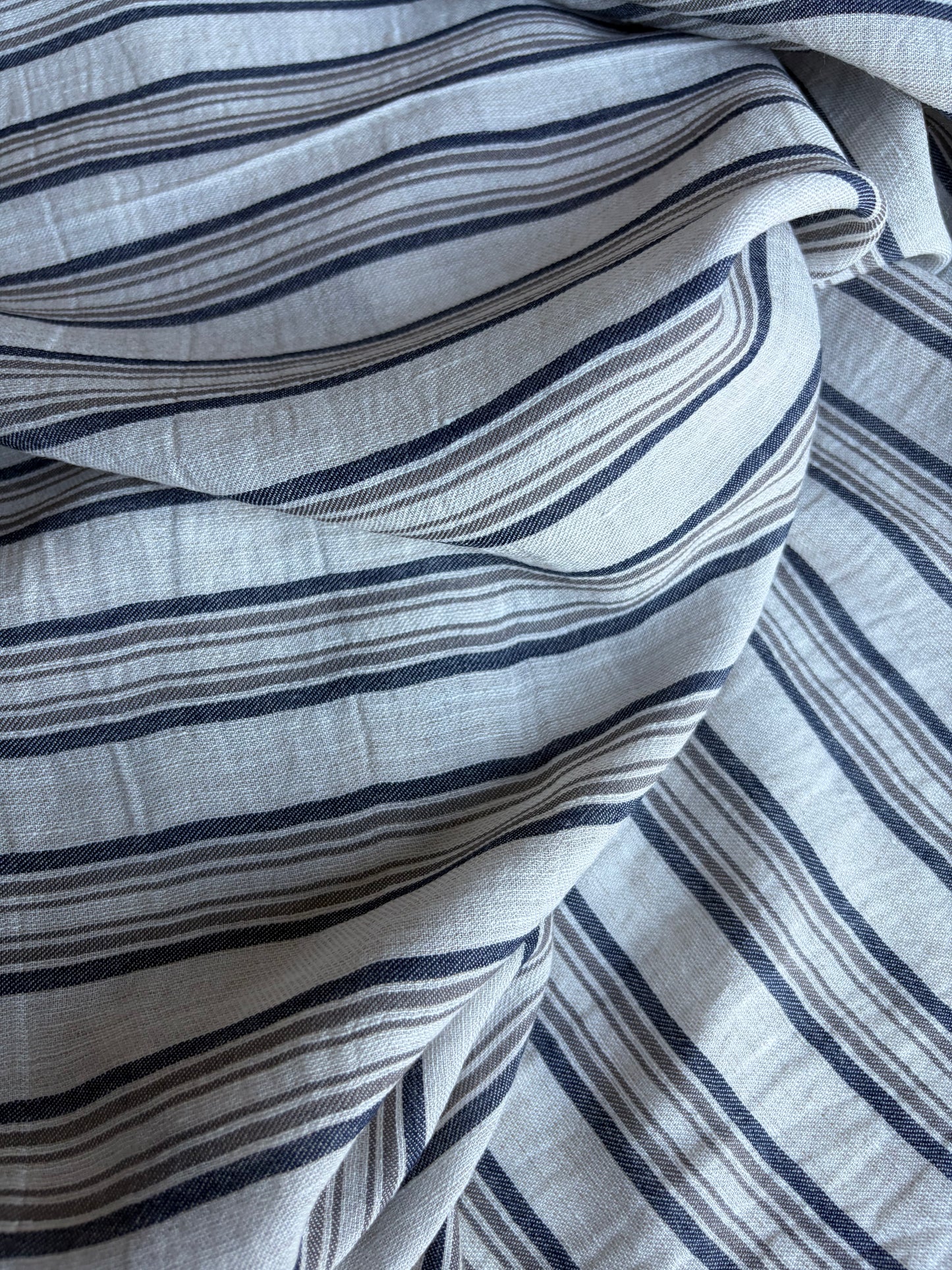 CELIA 049 midweight cotton/linen jacquard stripe navy/khaky