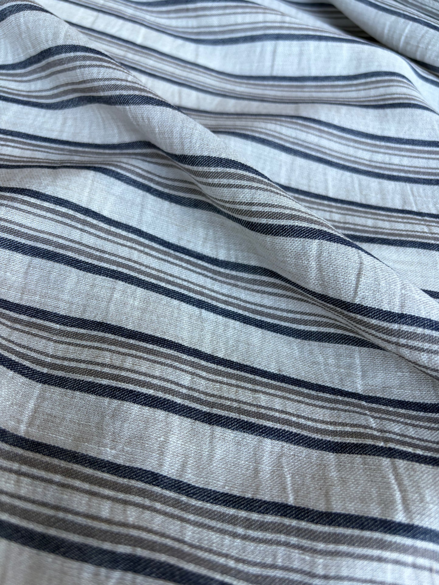 CELIA 049 midweight cotton/linen jacquard stripe navy/khaky