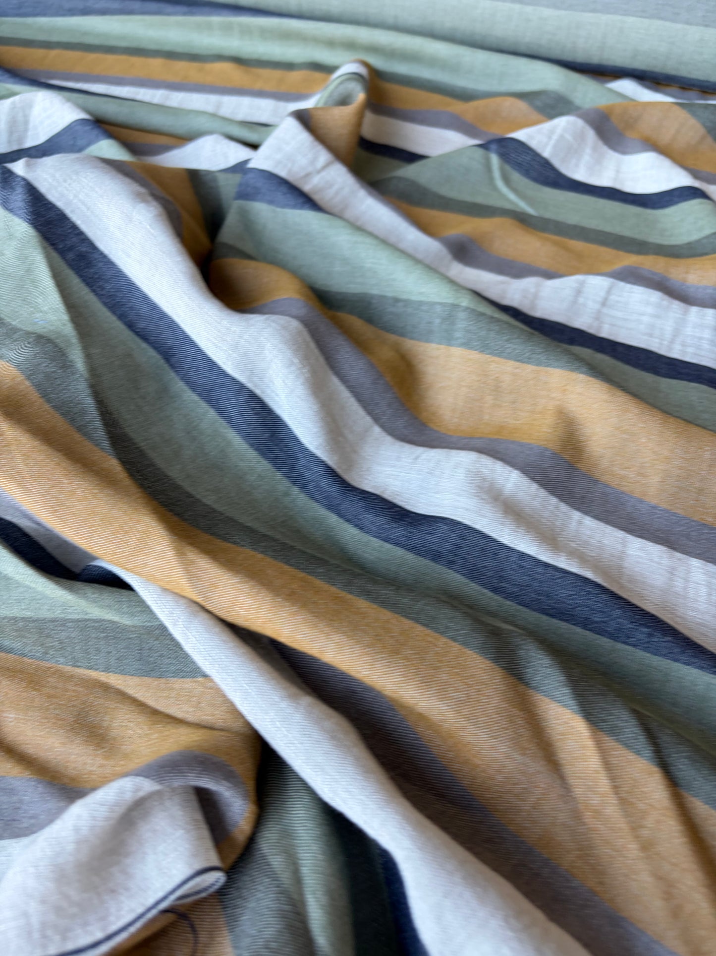 CELIA 050 midweight cotton/linen jacquard stripe navy/camel