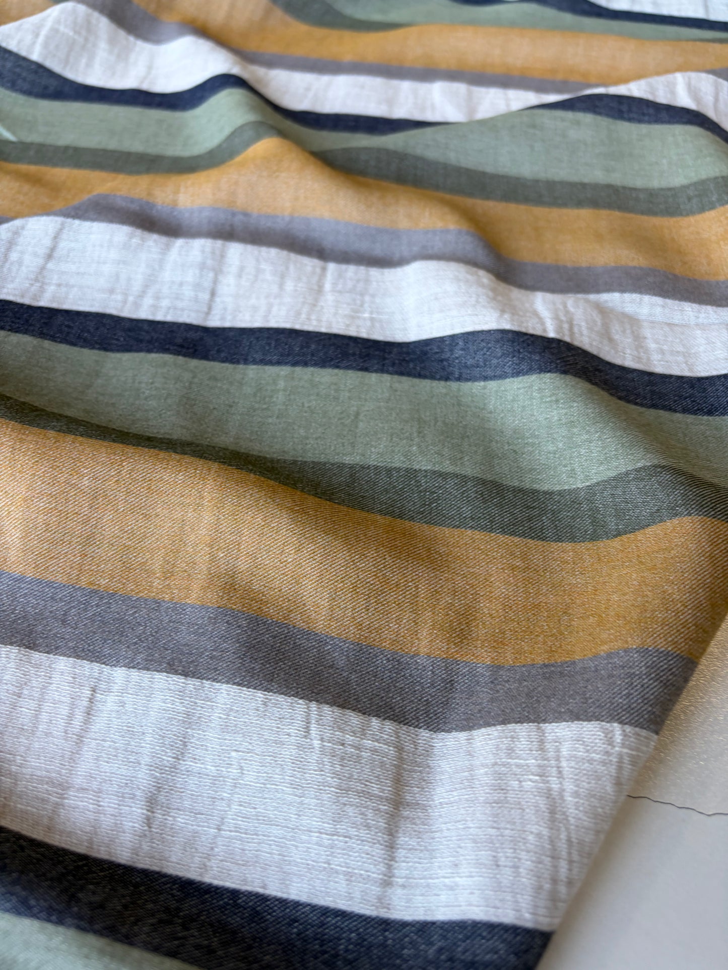 CELIA 050 midweight cotton/linen jacquard stripe navy/camel