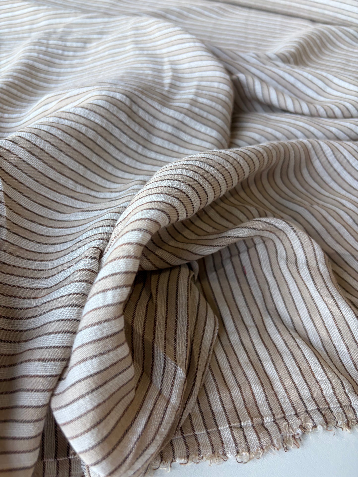 CELIA 051 midweight cotton/linen jacquard stripe white/sand