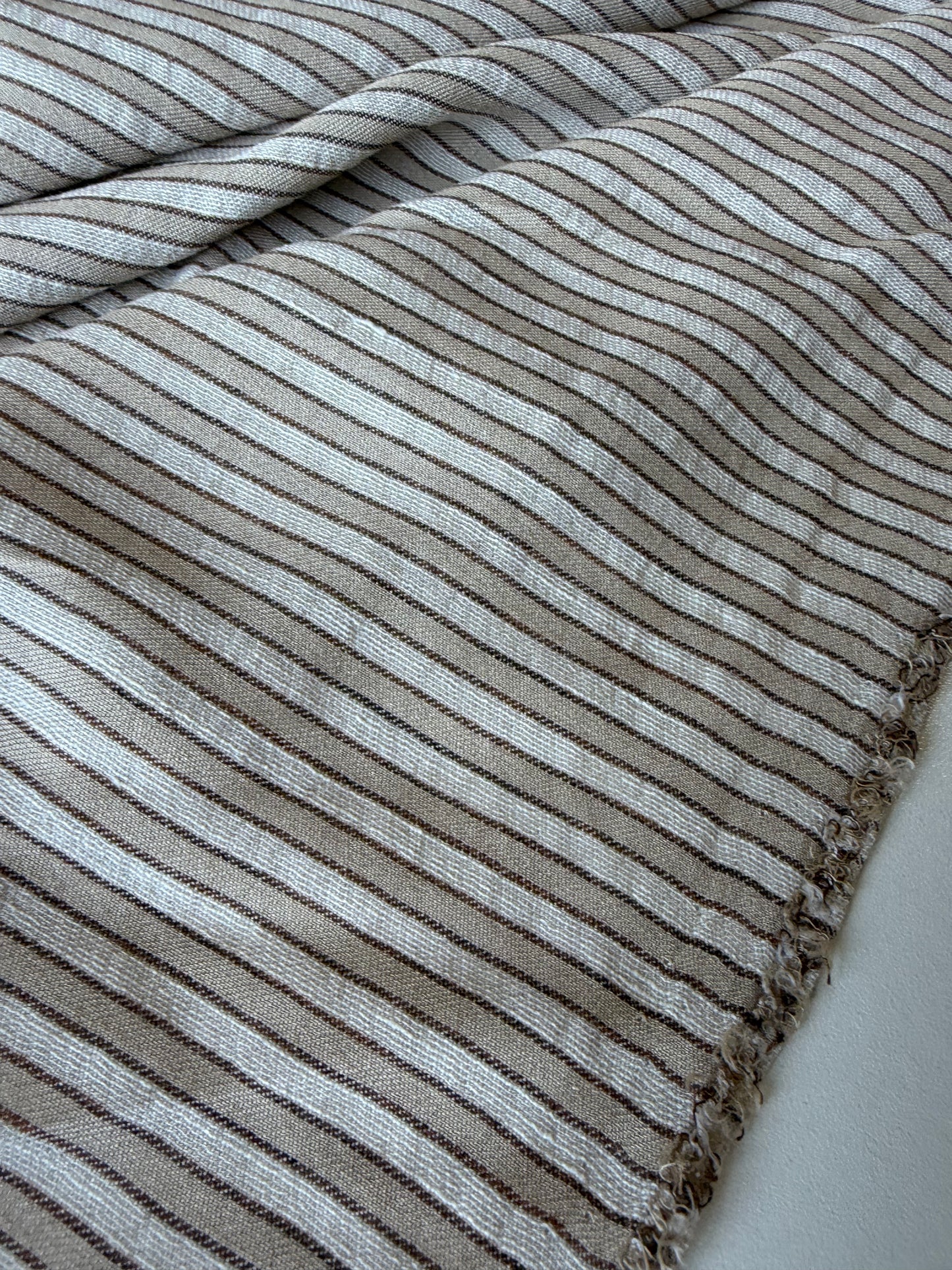 CELIA 051 midweight cotton/linen jacquard stripe white/sand