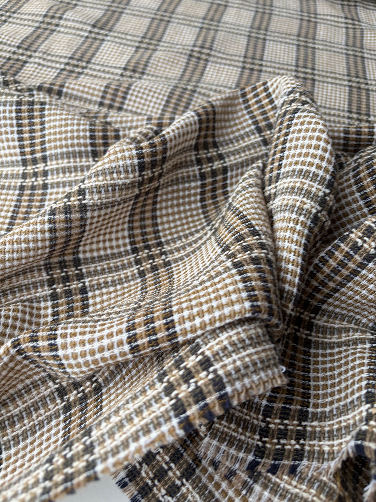 JEAN 012 cotton tweed Chanel style brown/khaky/sand checks