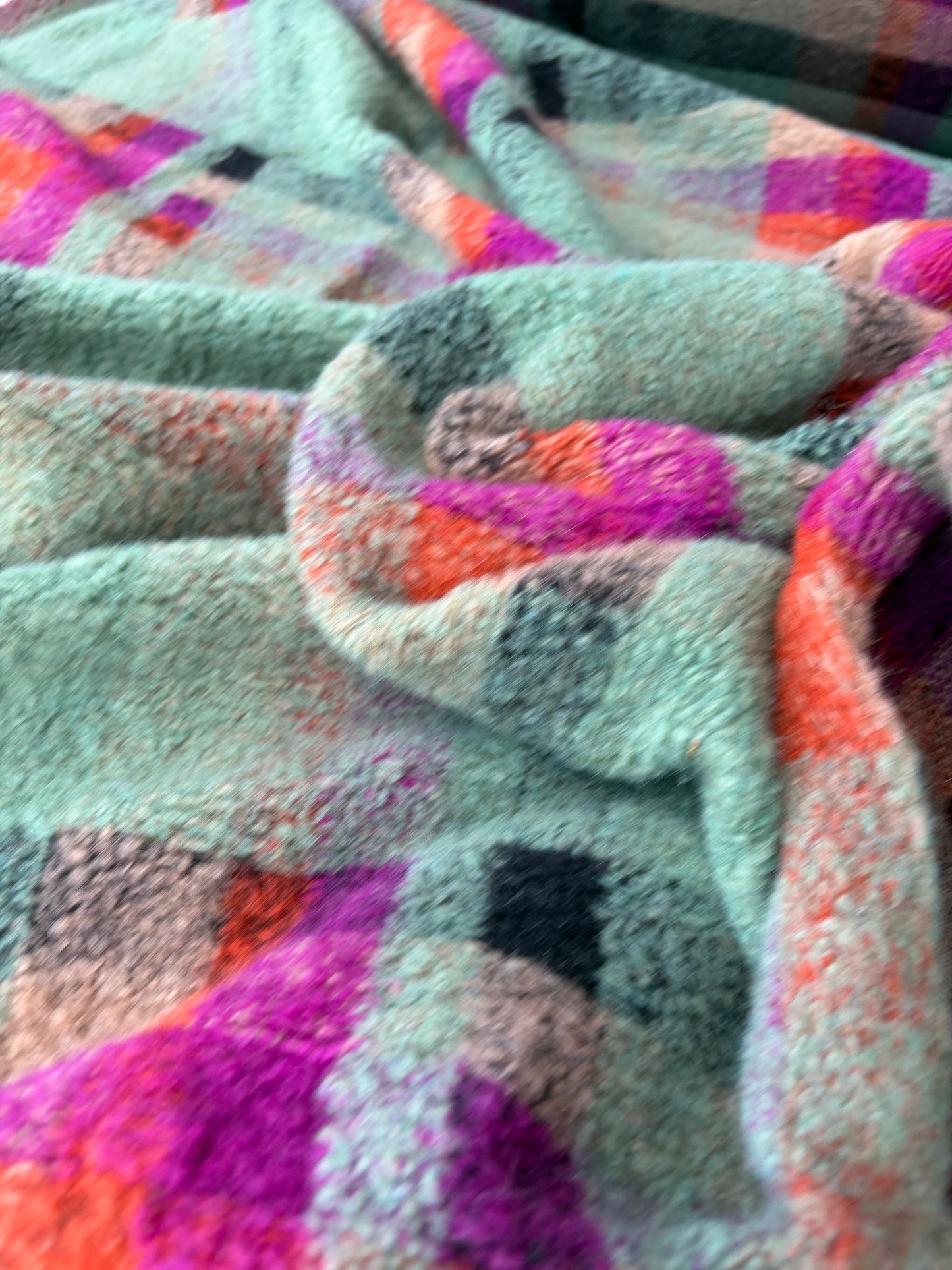 GAIL 028 heavy boiled wool check green/fuchsia/orange