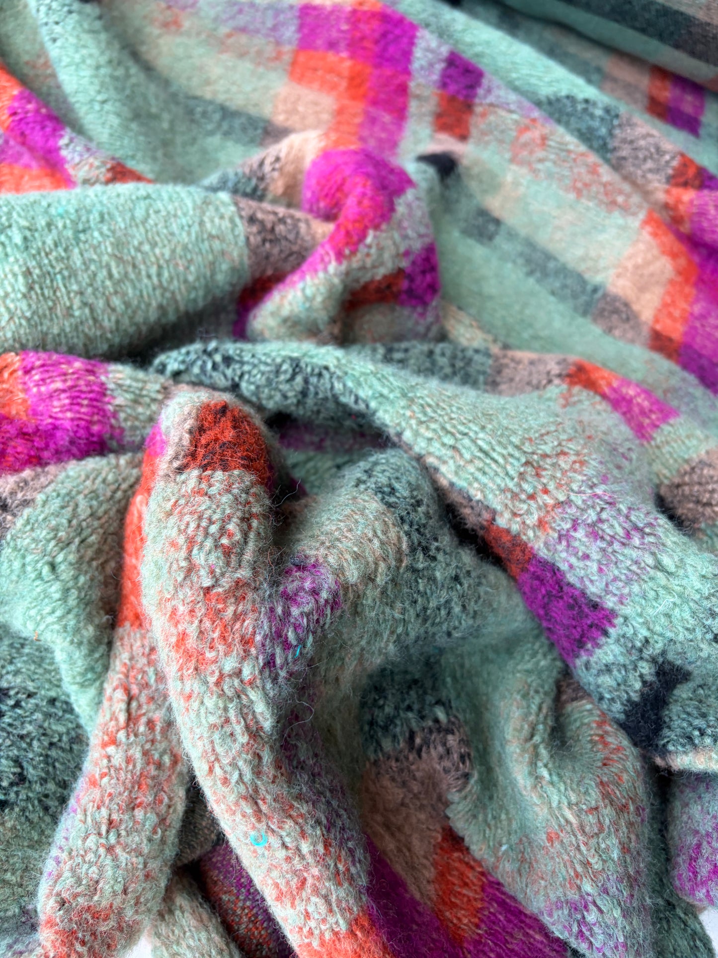 GAIL 028 heavy boiled wool check green/fuchsia/orange