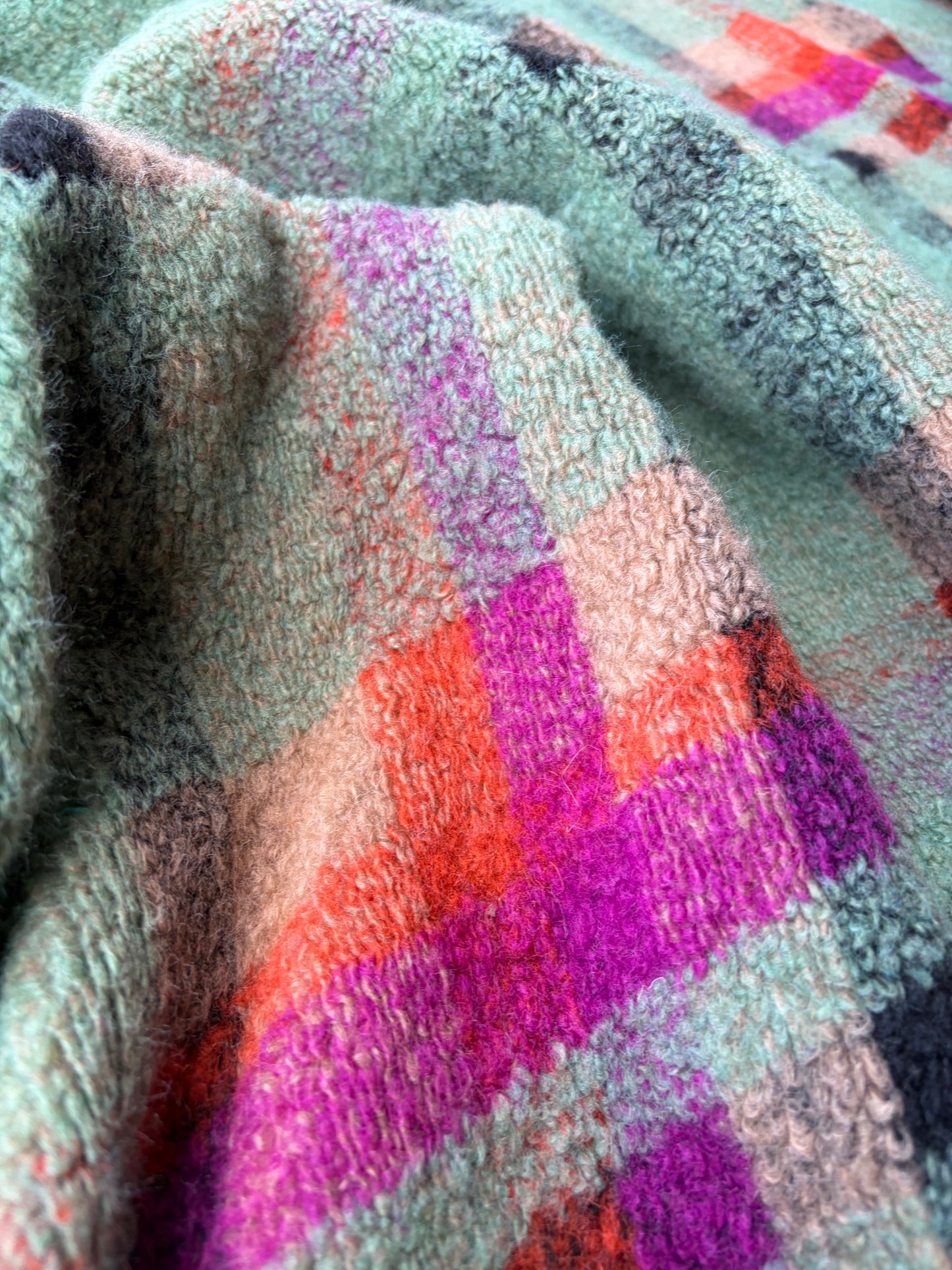 GAIL 028 heavy boiled wool check green/fuchsia/orange