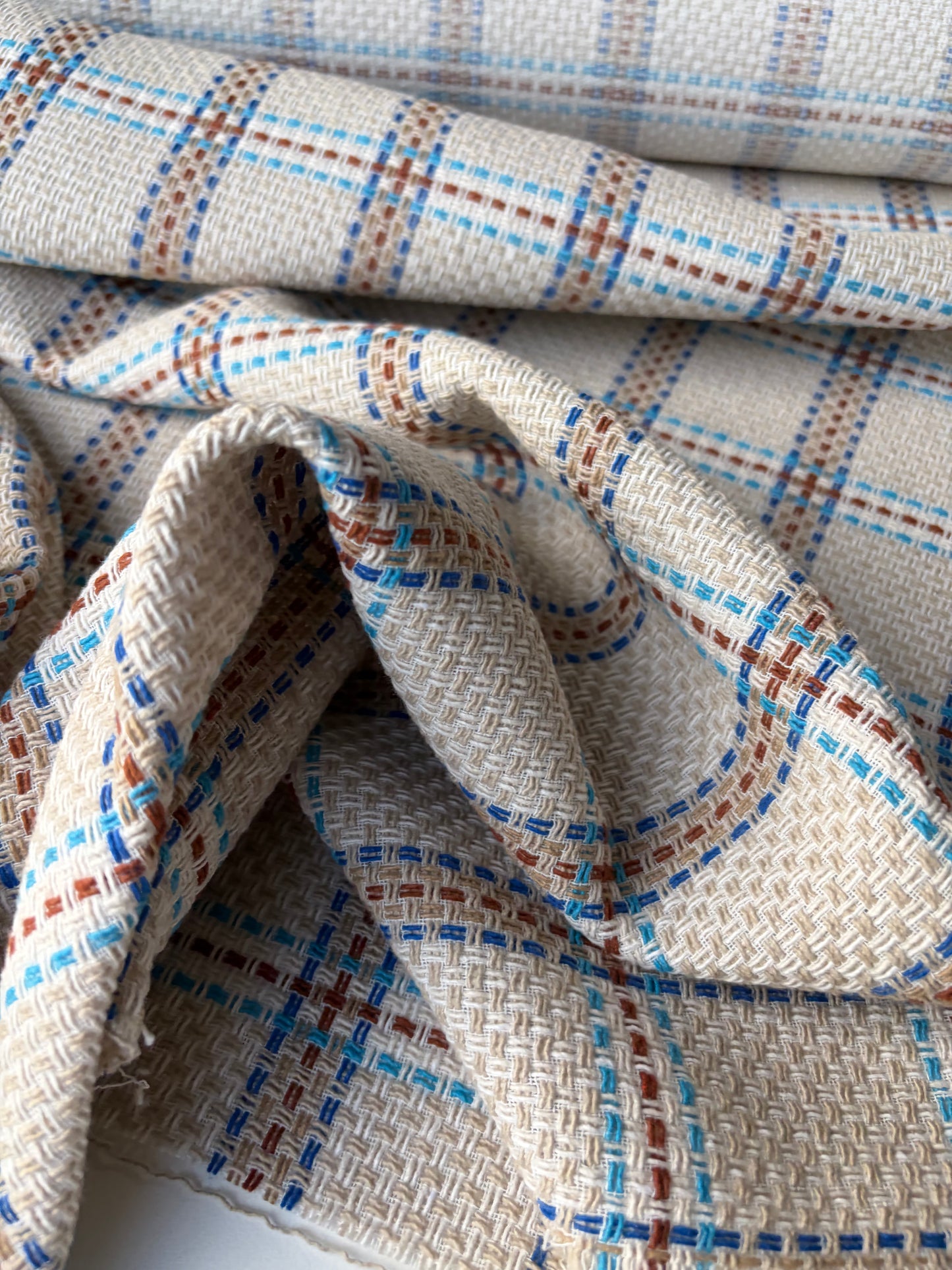 JEAN 018 cotton tweed Chanel style brown/blue/sand checks