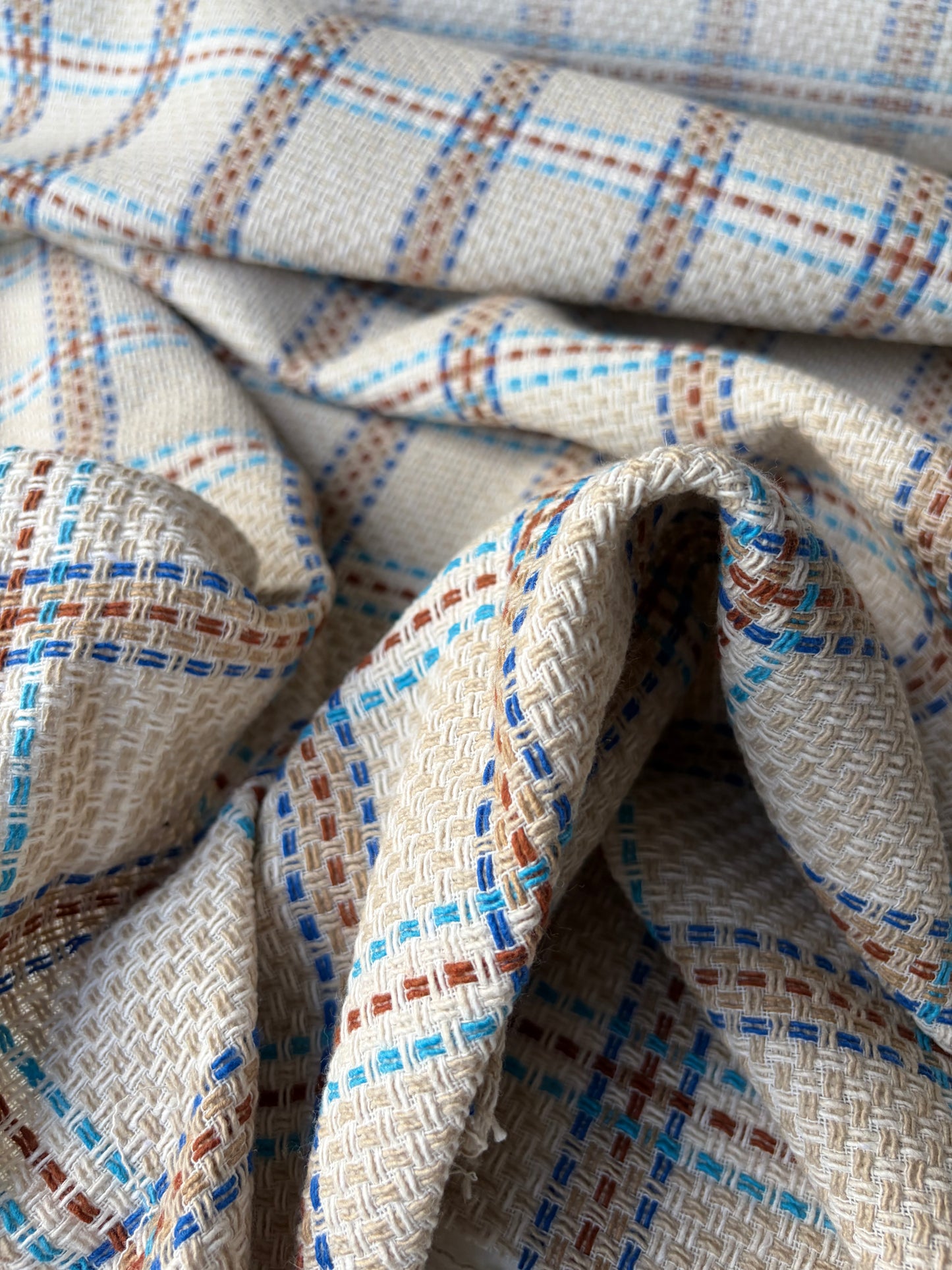 JEAN 018 cotton tweed Chanel style brown/blue/sand checks