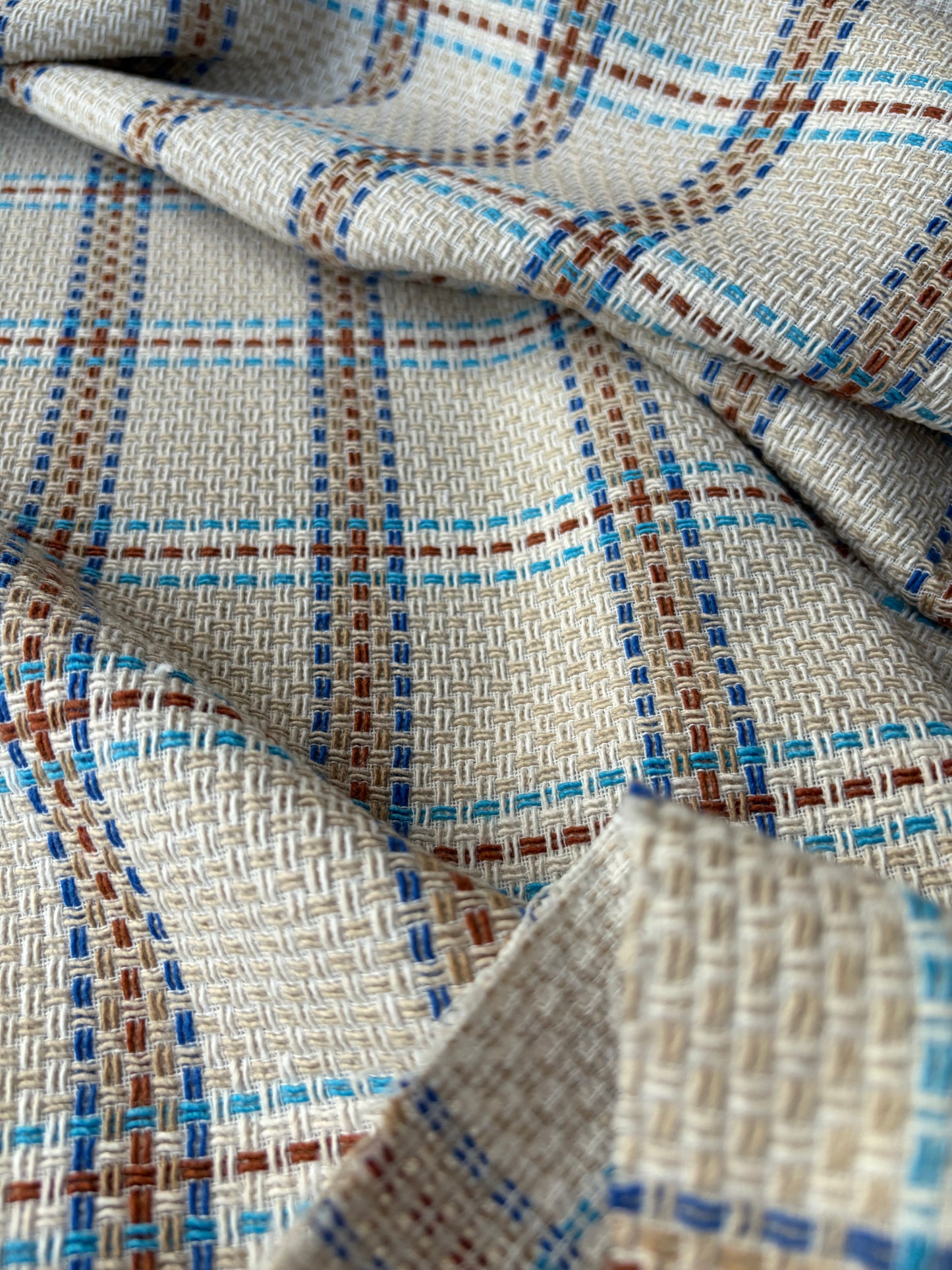 JEAN 018 cotton tweed Chanel style brown/blue/sand checks