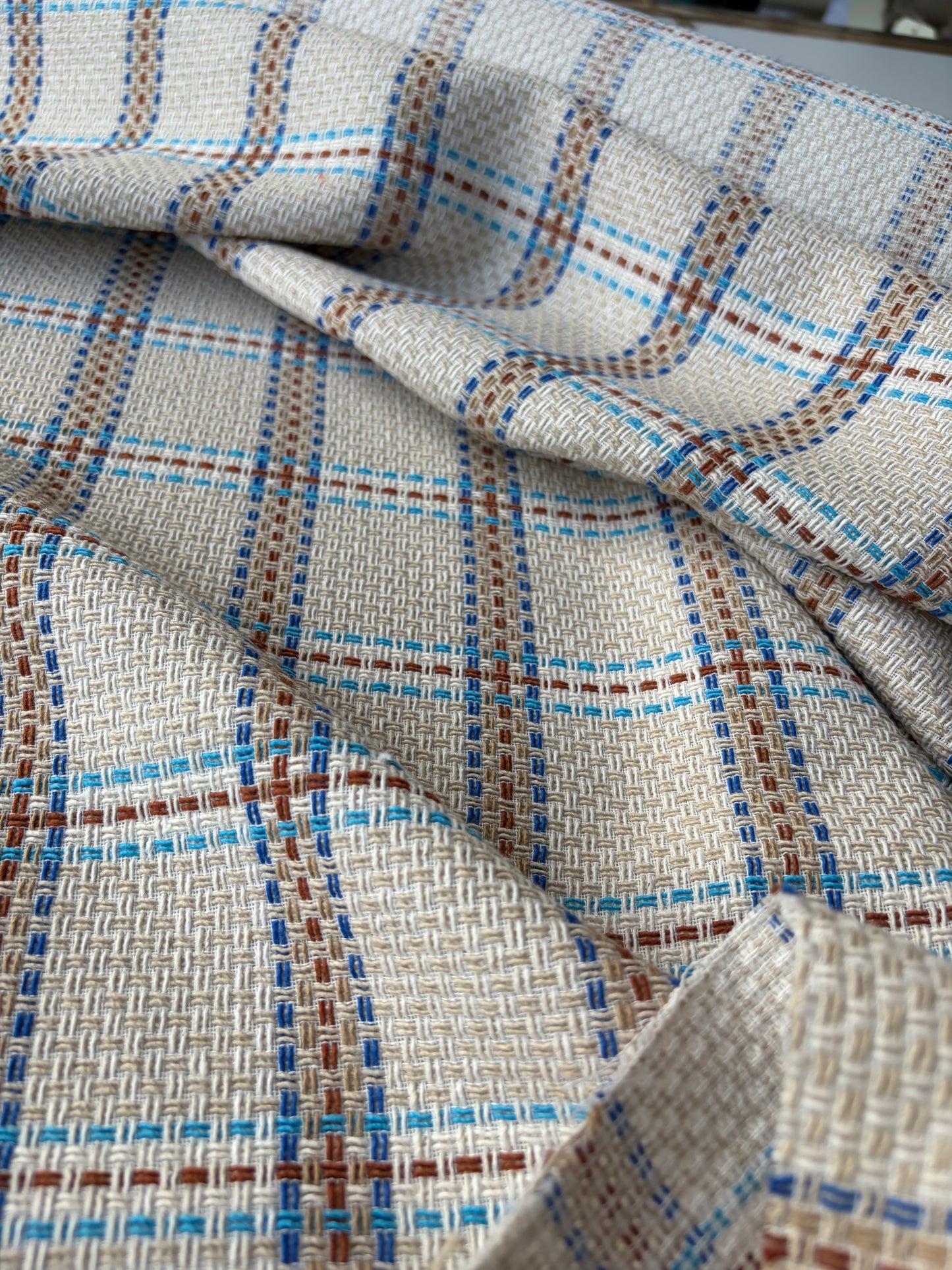 JEAN 018 cotton tweed Chanel style brown/blue/sand checks