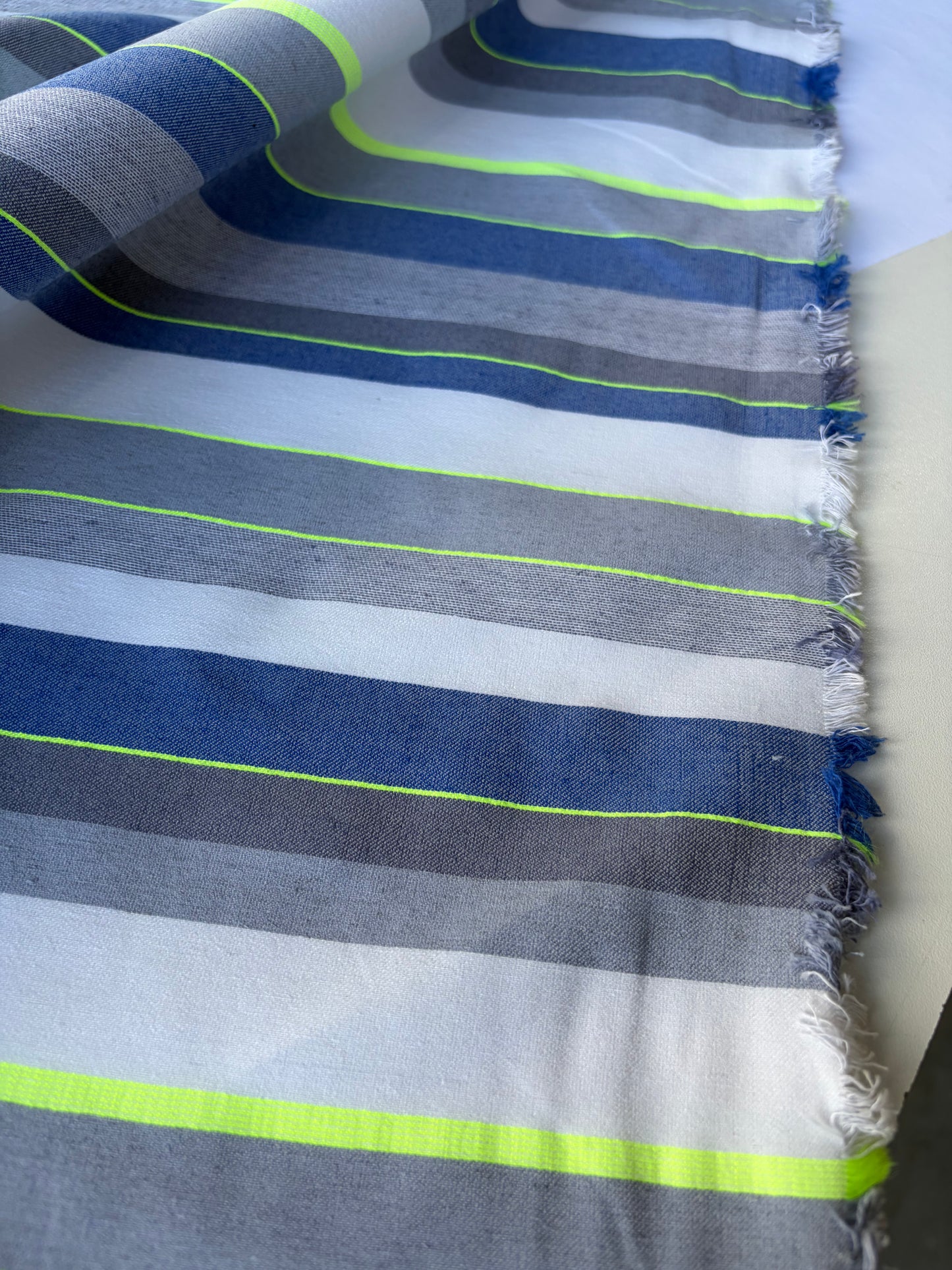 JEAN 021 cotton bengaline stripes blue with fluo