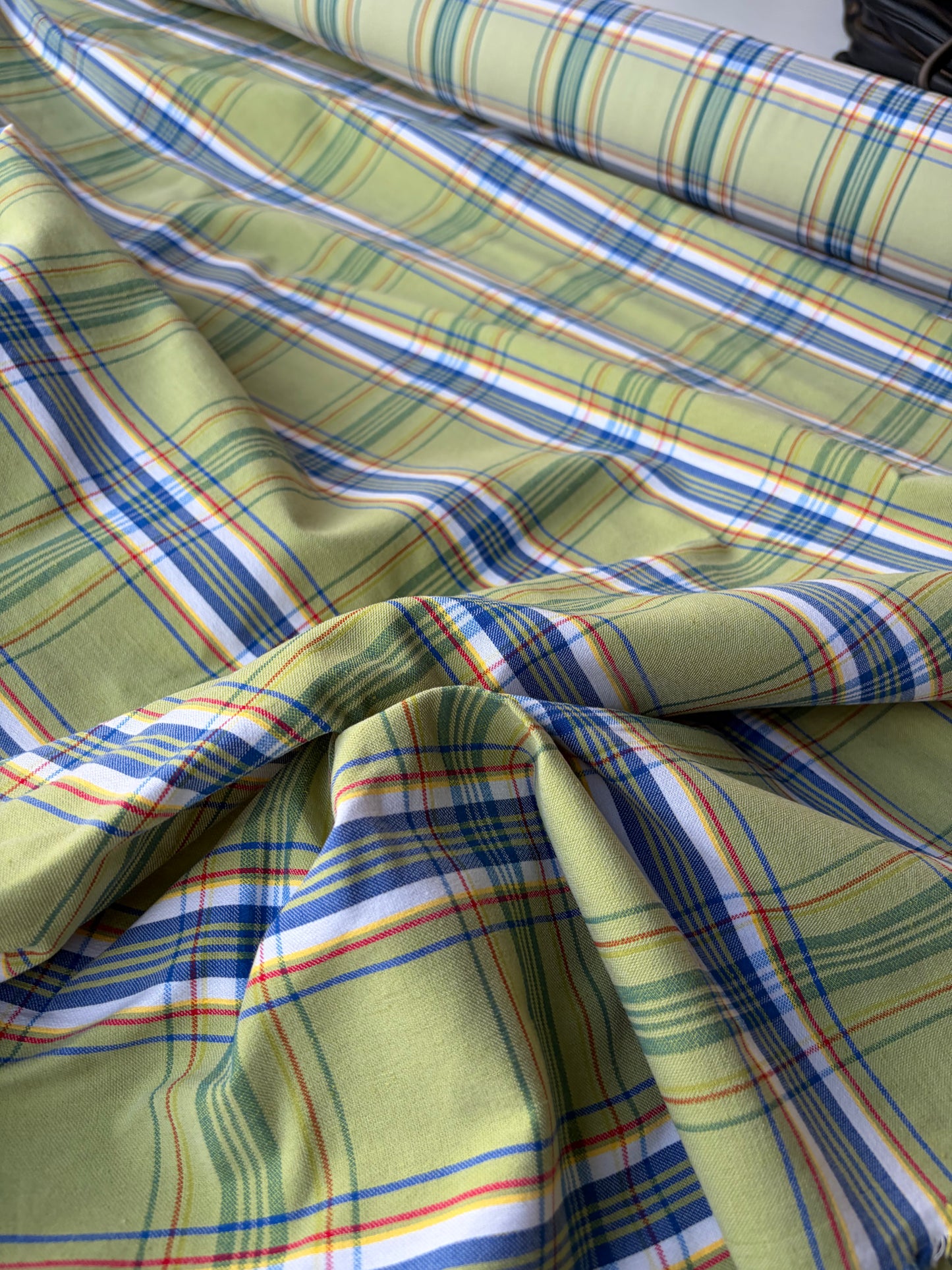 JEAN 022 cotton bengaline classical clan check green/electric blue