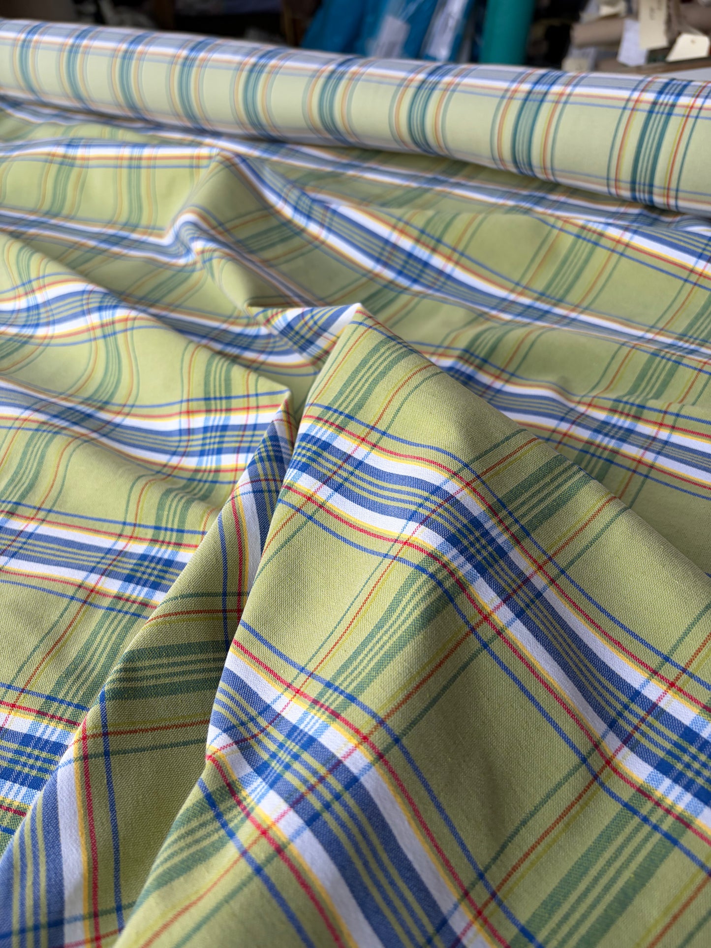 JEAN 022 cotton bengaline classical clan check green/electric blue