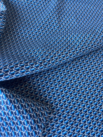MARTY 001 cotton satin stretch blue geo print