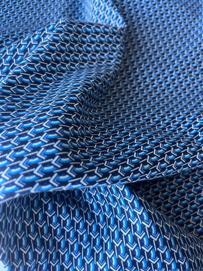 MARTY 001 cotton satin stretch blue geo print
