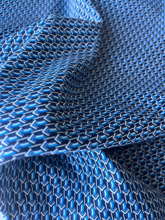 MARTY 001 cotton satin stretch blue geo print