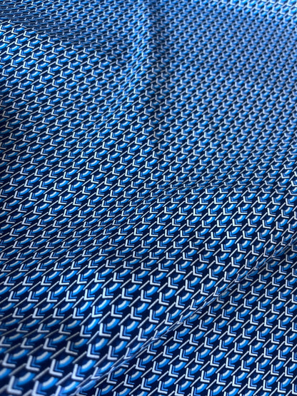 MARTY 001 cotton satin stretch blue geo print