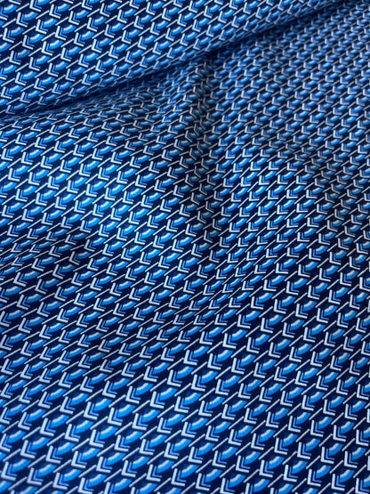 MARTY 001 cotton satin stretch blue geo print
