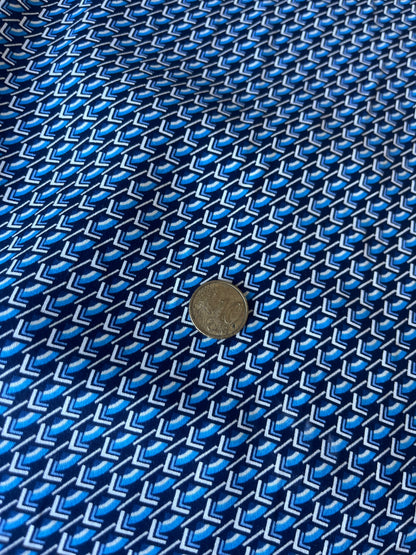 MARTY 001 cotton satin stretch blue geo print
