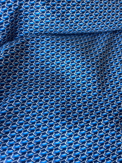 MARTY 001 cotton satin stretch blue geo print
