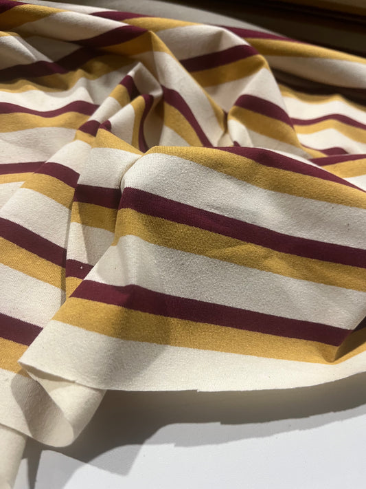 LC Ella 001 cotton jersey stripes ecru/corn/burgundy