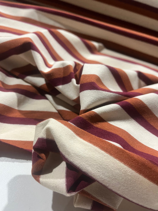 Ella 002 cotton jersey stripes ecru/brique/burgundy