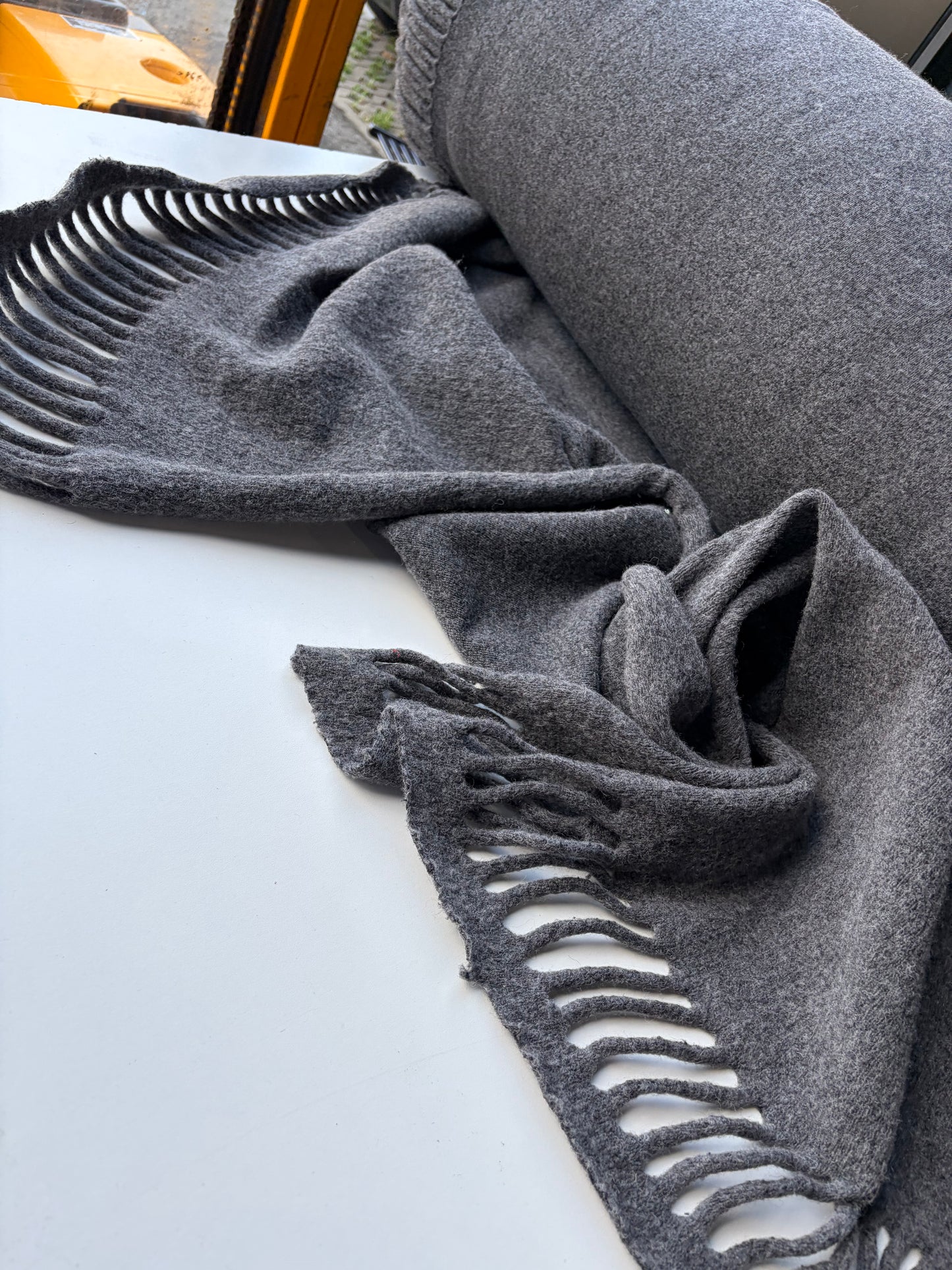 HOLLY 027 mid grey heavy boiled wool with fringes