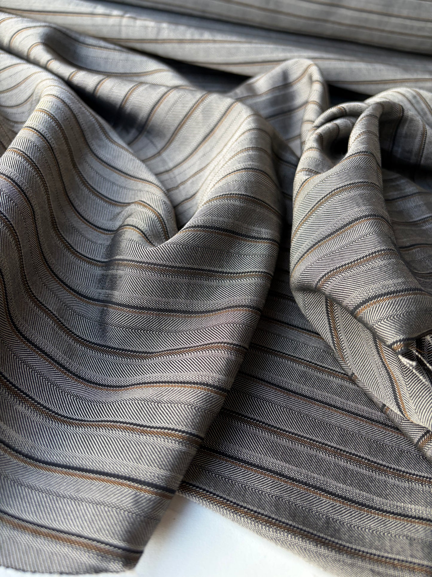 ISE 003 shiny striped suiting fabric with cotton