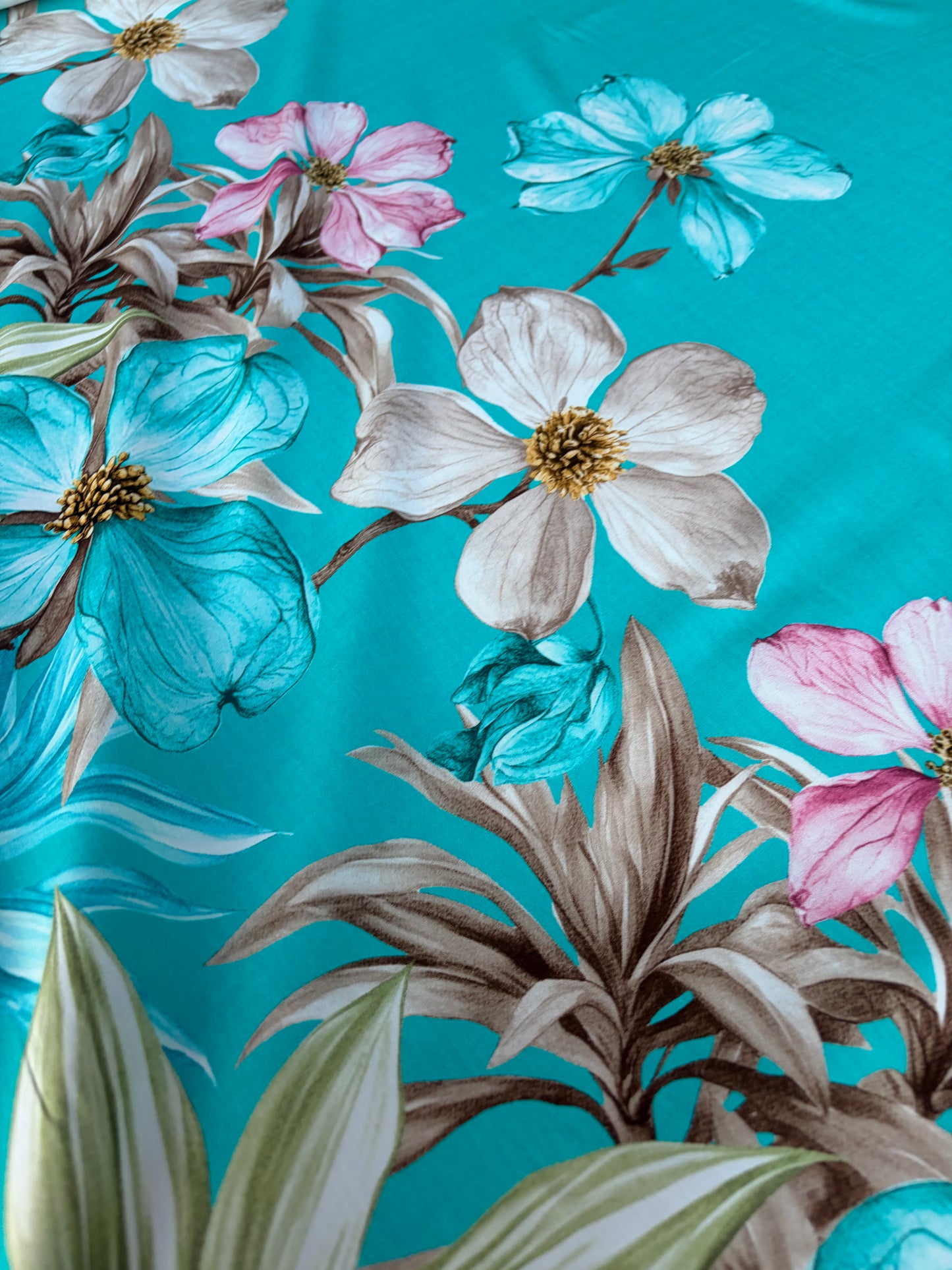 HOMER 002 viscose print double border aqua flowers