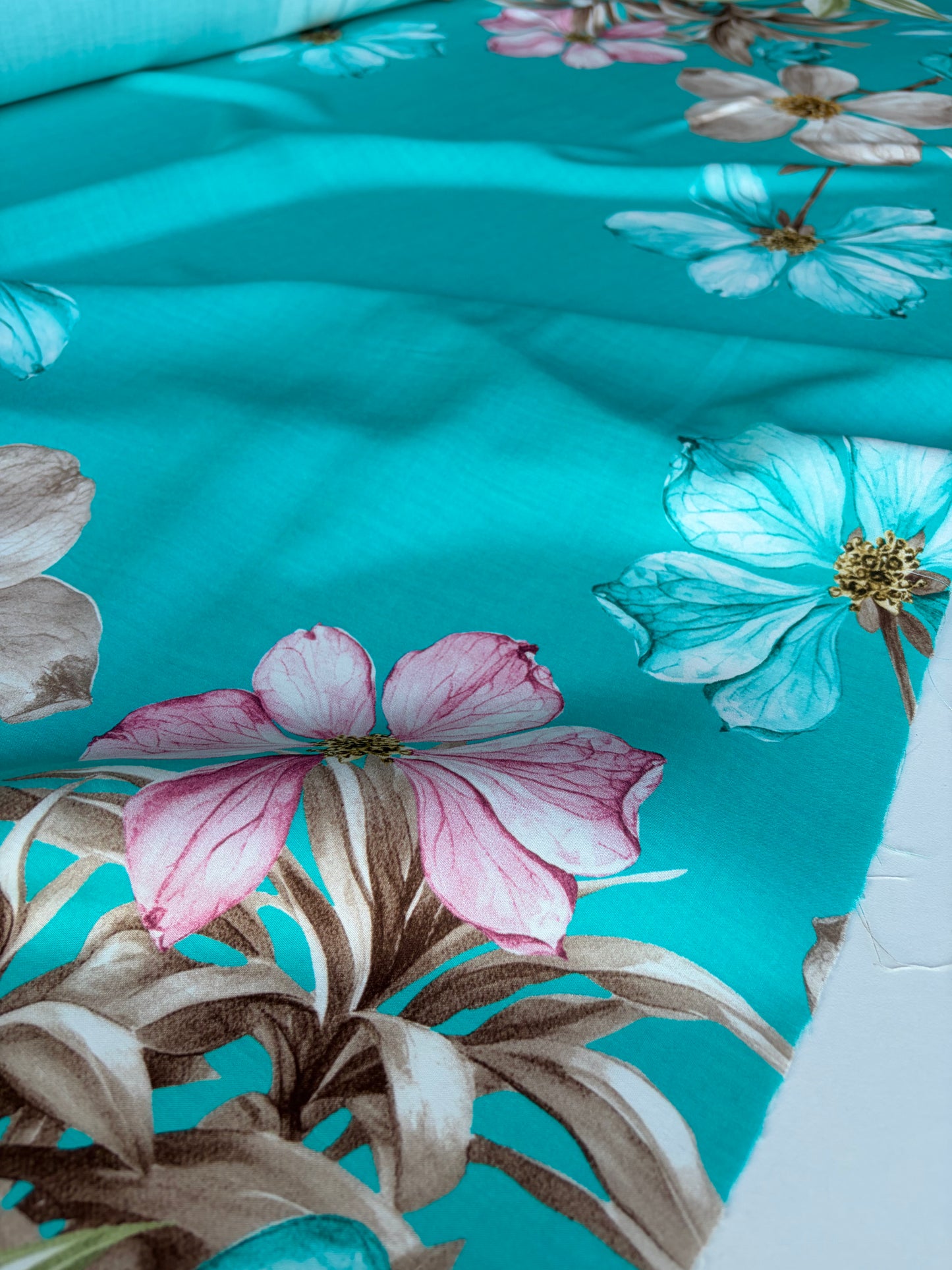 HOMER 002 viscose print double border aqua flowers