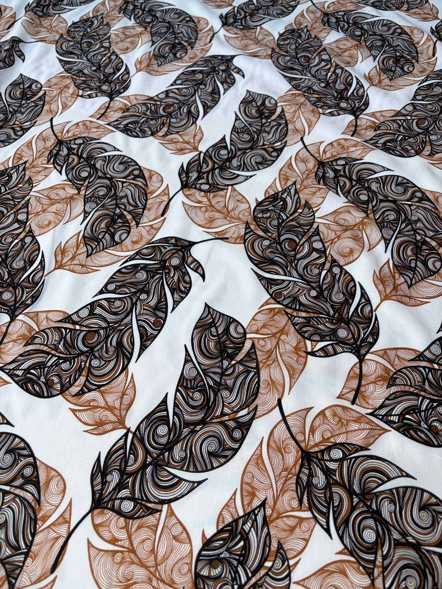 HOMER 011 cotton voile brown swirly leaves print