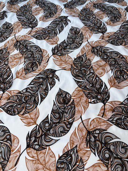 HOMER 011 cotton voile brown swirly leaves print