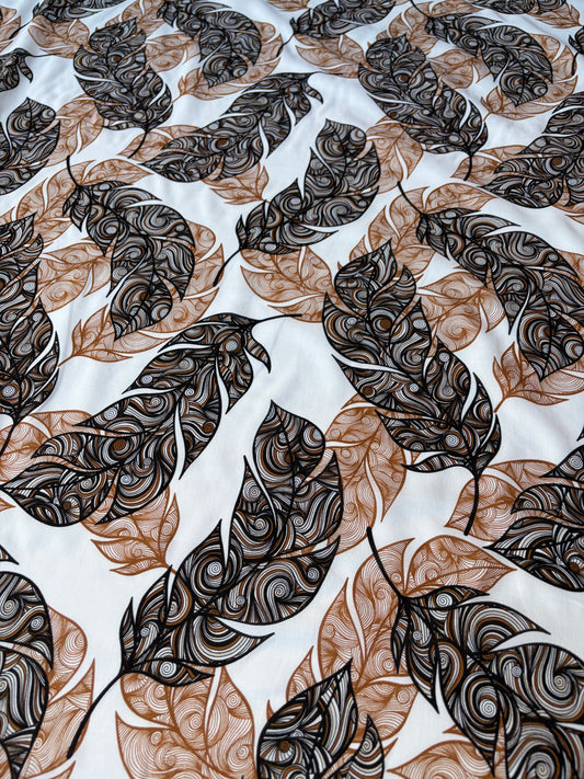 HOMER 011 cotton voile brown swirly leaves print
