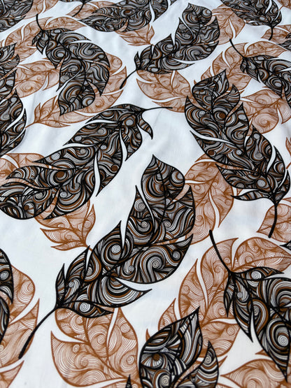 HOMER 011 cotton voile brown swirly leaves print