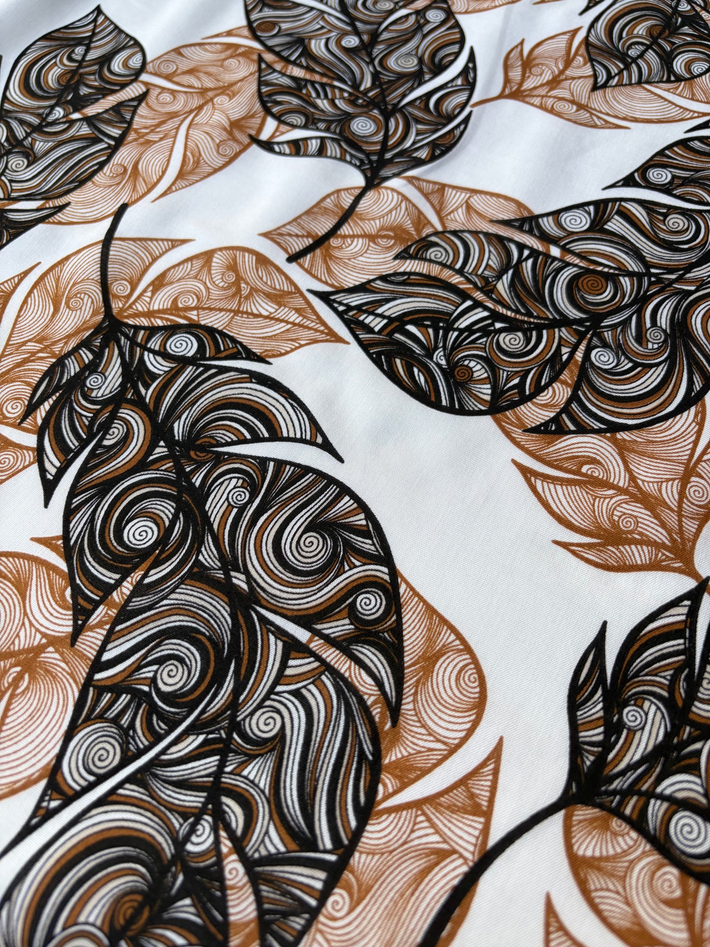 HOMER 011 cotton voile brown swirly leaves print