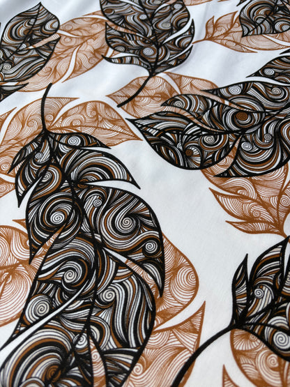 HOMER 011 cotton voile brown swirly leaves print