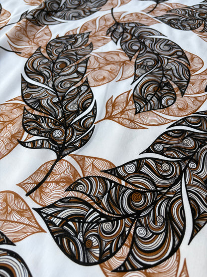 HOMER 011 cotton voile brown swirly leaves print