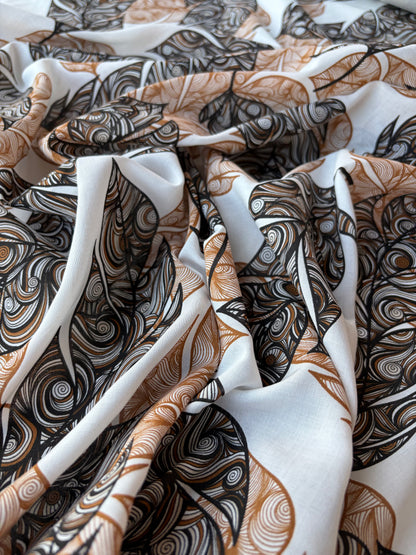 HOMER 011 cotton voile brown swirly leaves print