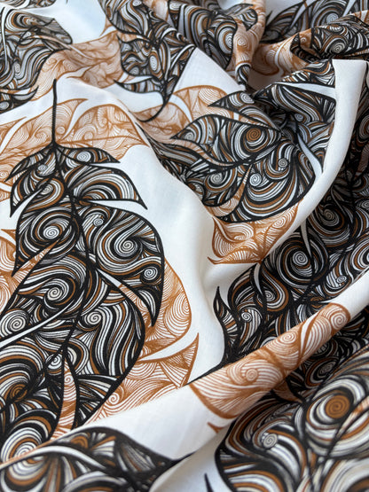 HOMER 011 cotton voile brown swirly leaves print