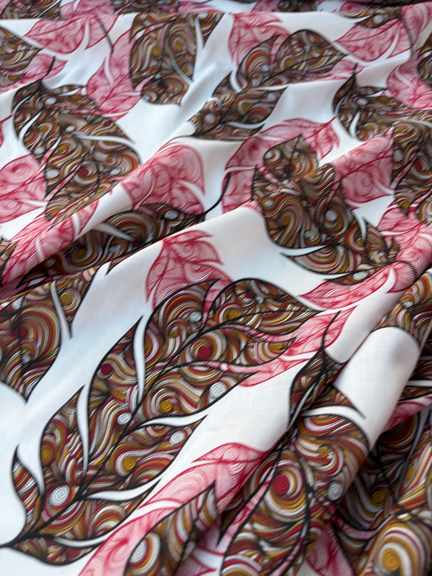 HOMER 012 cotton voile red swirly leaves print