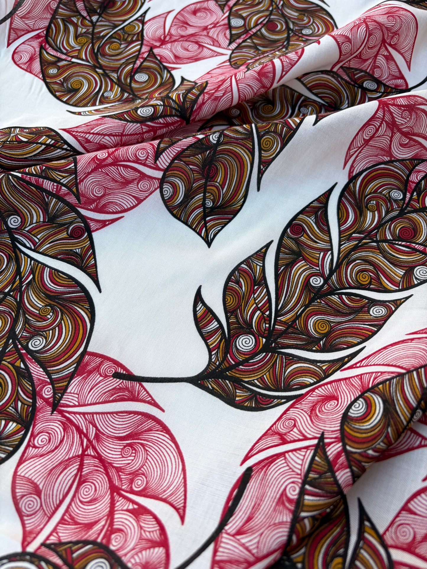 HOMER 012 cotton voile red swirly leaves print