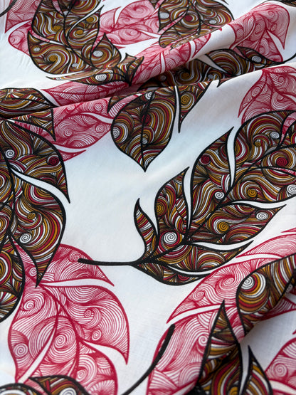 HOMER 012 cotton voile red swirly leaves print