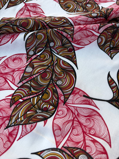 HOMER 012 cotton voile red swirly leaves print